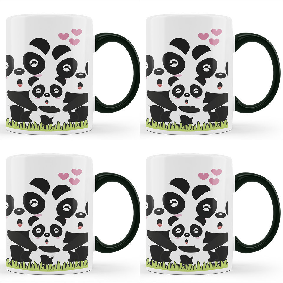 Printed Ceramic Coffee Mug | Family Panda | Family | 325 Ml | 4 Pcs Mug Set 