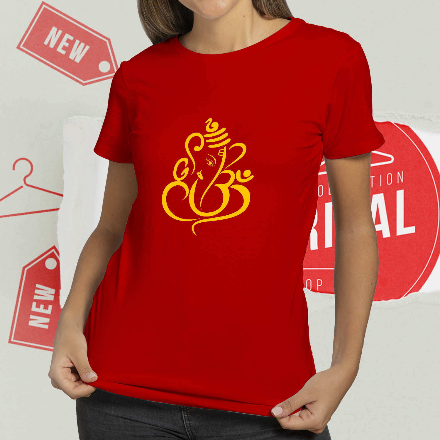 Ganesha Design Casual T-shirt Yellow