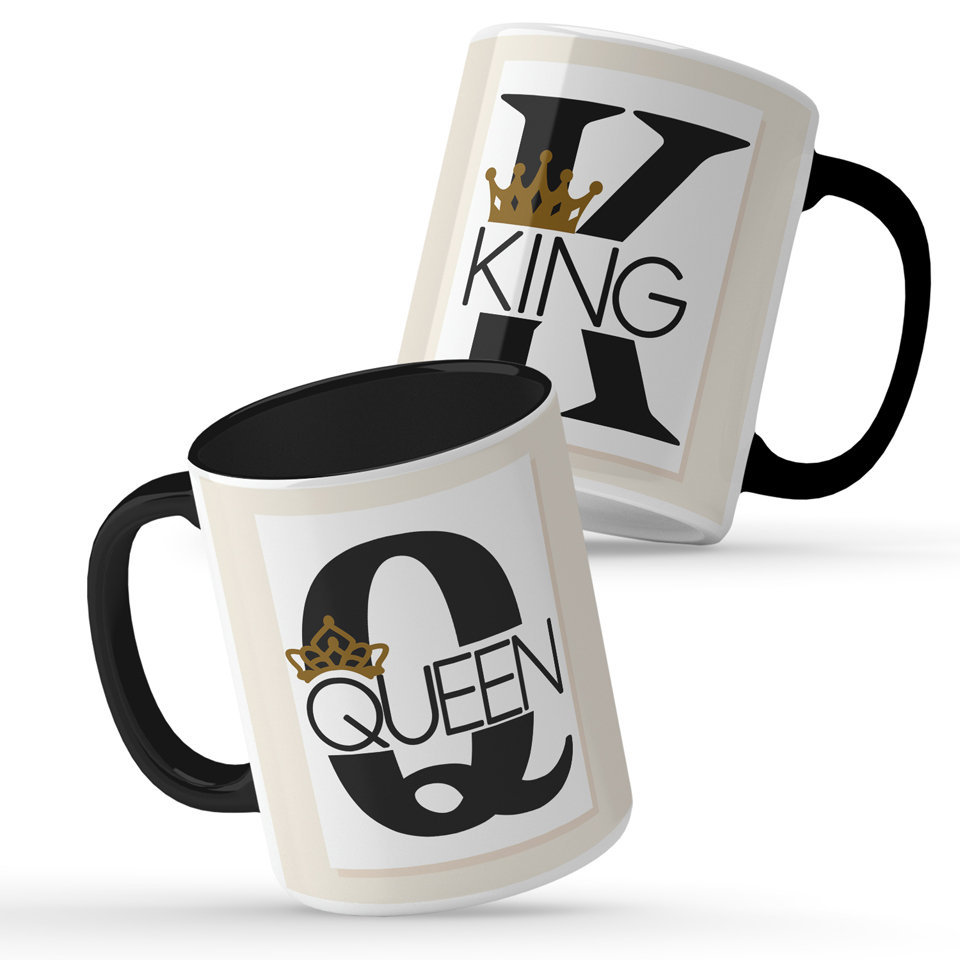 Printed Ceramic Coffee Mug | King And Queen Mug | Family | 325 Ml | Set of 2pcs Mug