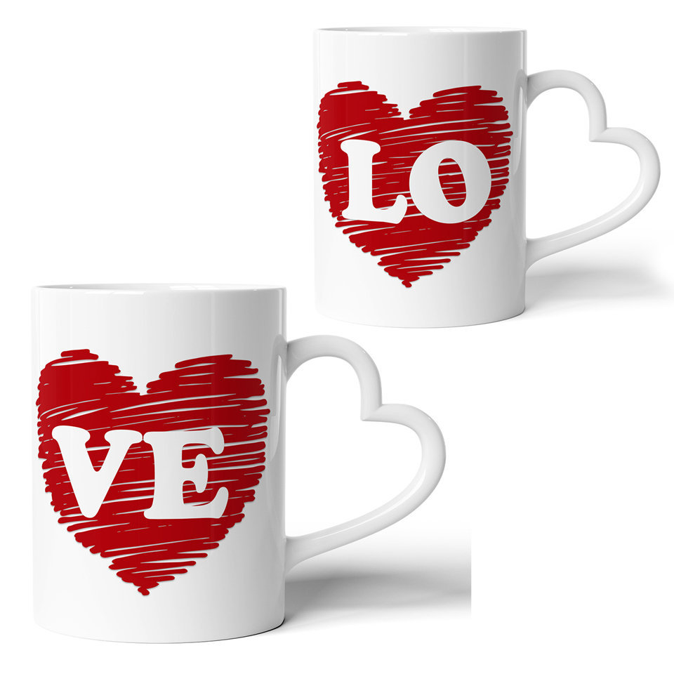Printed Ceramic Coffee Mug | LOVE | Family | 325 Ml | Set of 2pcs Mug