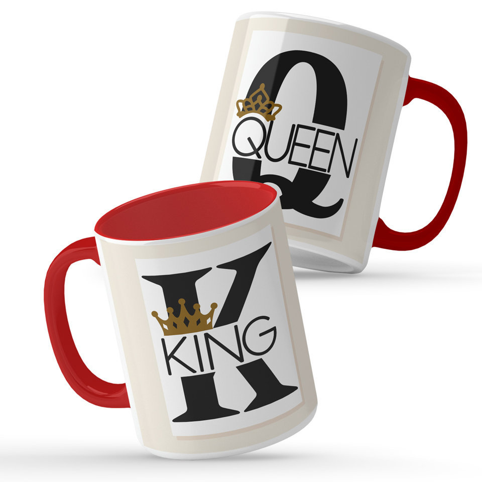 Printed Ceramic Coffee Mug | The King and The Queen Mug | Family | 325 Ml | Set of 2pcs Mug