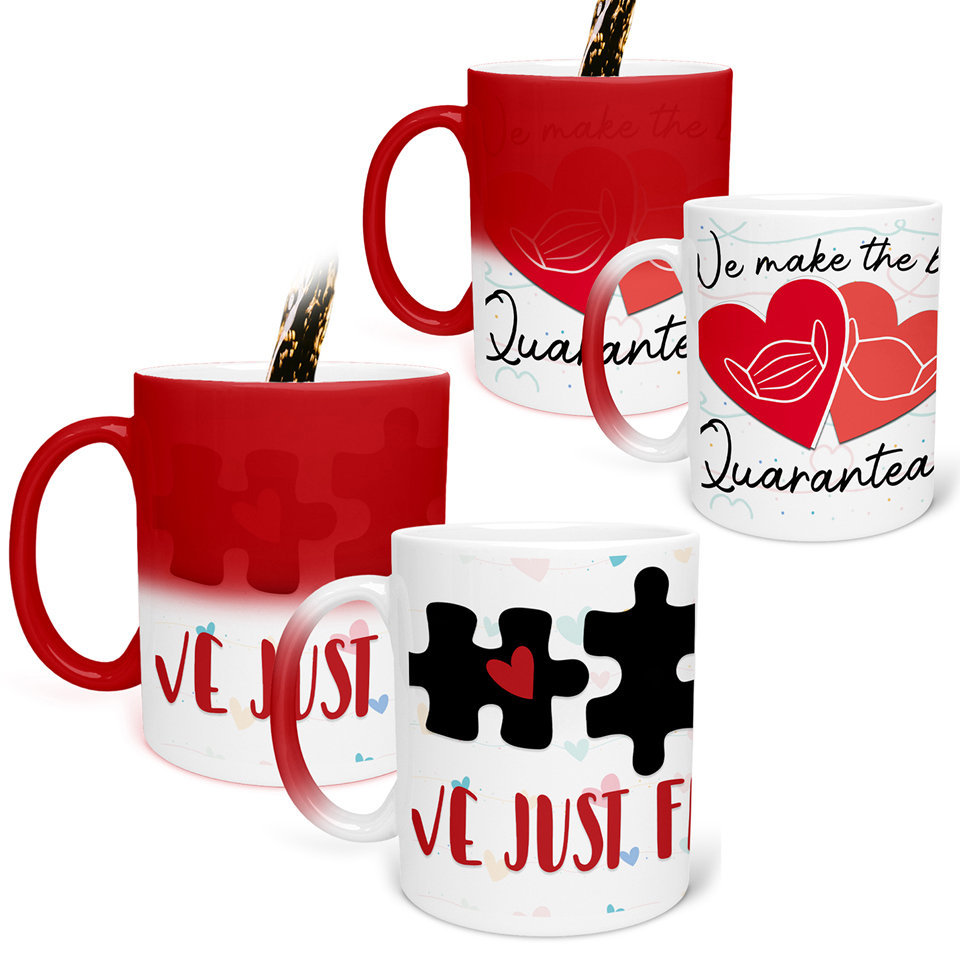 Printed Ceramic Coffee Mug | We Just Fit | Family | 325 Ml | Set of 2pcs Mug
