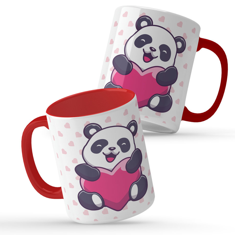 Printed Ceramic Coffee Mug | Panda Blushing | Family | 325 Ml | Set of 2pcs Mug