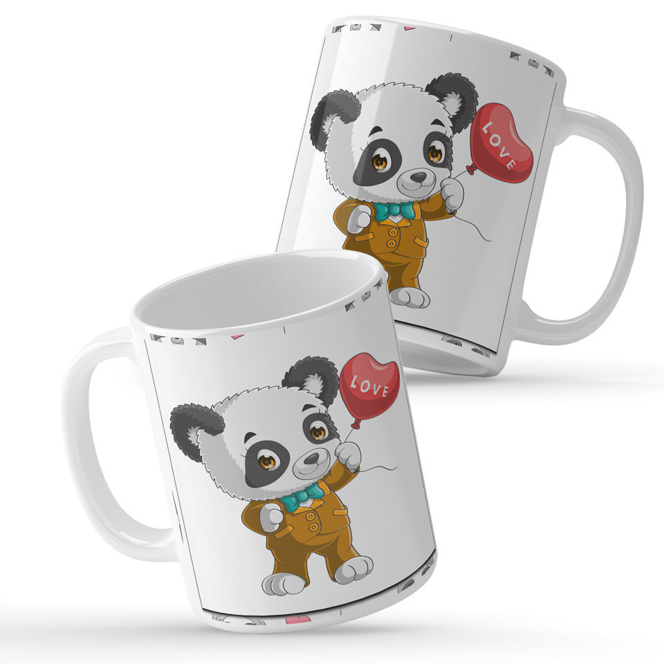 Printed Ceramic Coffee Mug | Panda In Love  | Family | 325 Ml | Set of 2pcs Mug