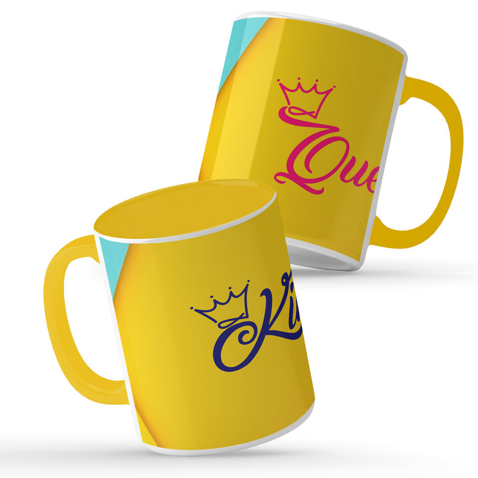 Printed Ceramic Coffee Mug | King and Queen Yellow Backgroud | Family | 325 Ml | Set of 2pcs Mug