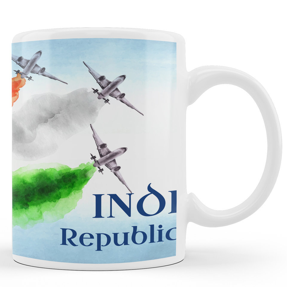 Printed Ceramic Coffee Mug | Republic Day | Fighter plane stunt | 325 Ml 