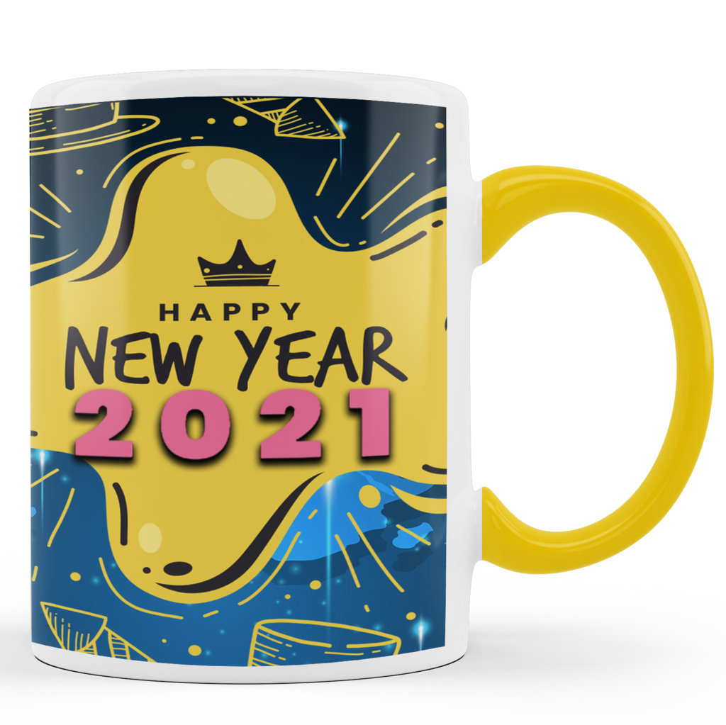 Printed Ceramic Coffee Mug | Happy New Year 2021 Stars| Happy New Year 2021 Mug | 325 Ml 