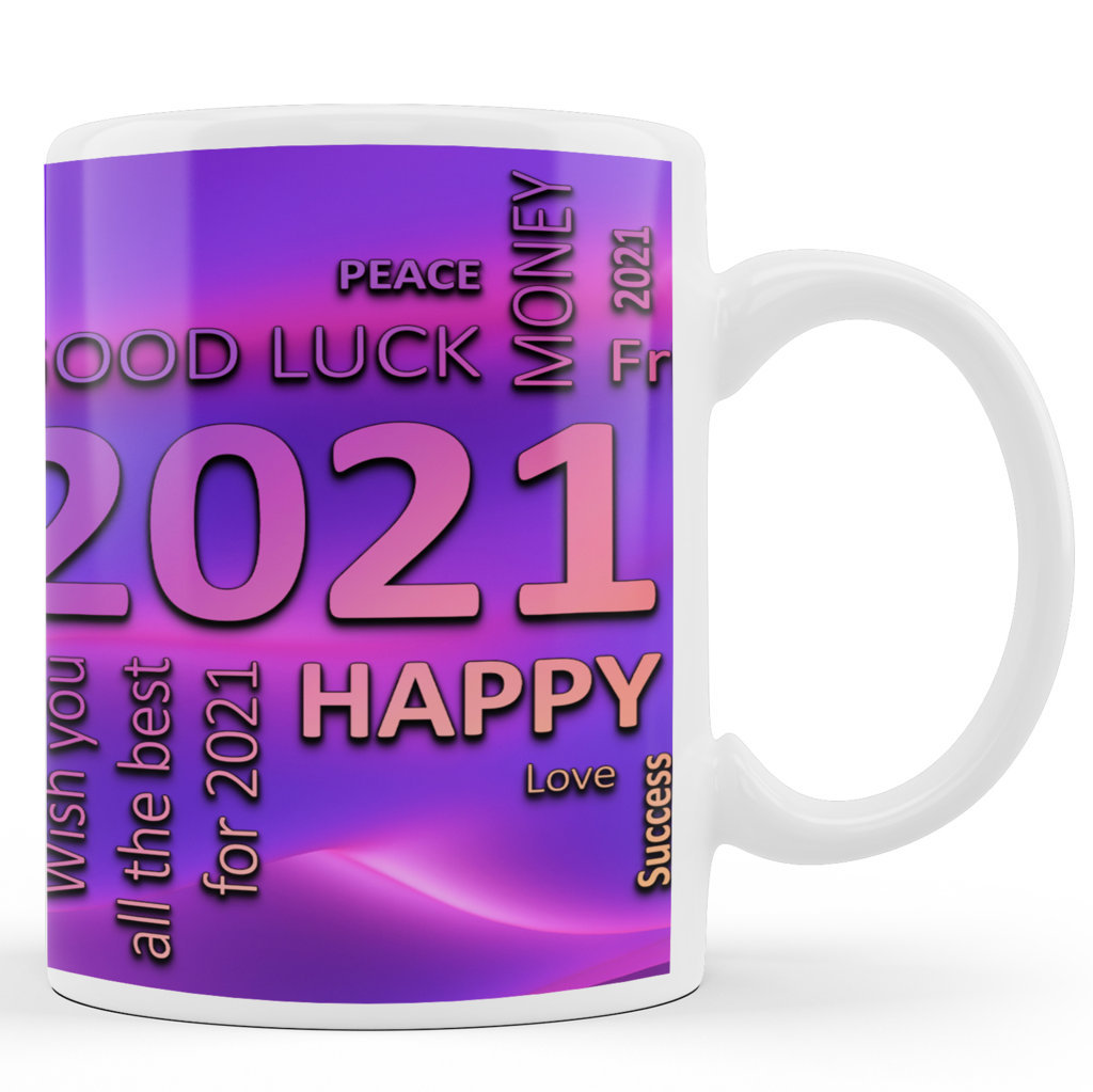 Printed Ceramic Coffee Mug | Happy New Year 2021 – Wordart |Happy New Year 2021 Mug | 325 Ml 